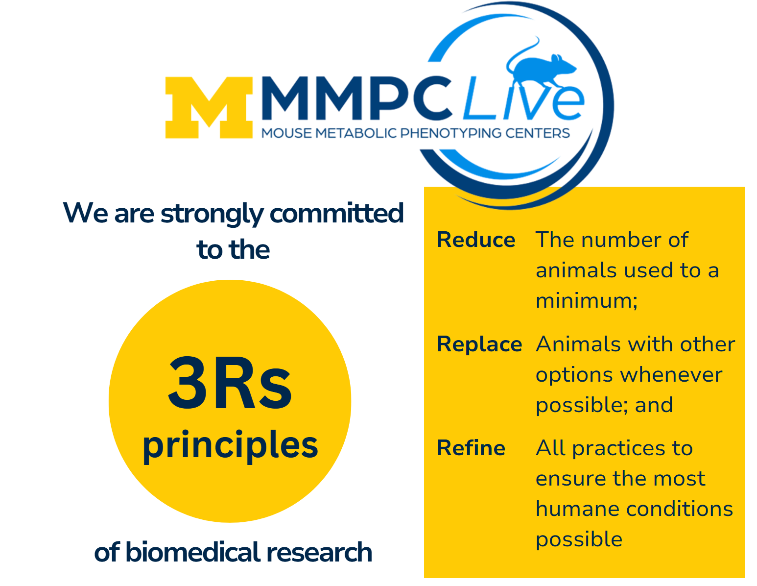 Reduce the number of animals used to an absolute minimum; Replace animals with other options whenever possible; and Refine all practices to ensure the most humane conditions possible.